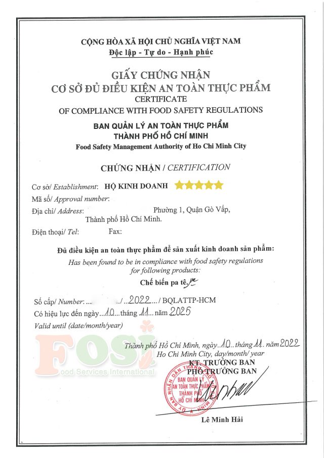 cấp giấy chứng nhận vệ sinh an toàn thực phẩm