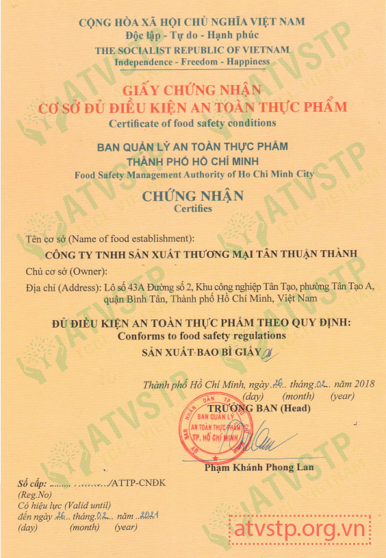 thủ tục làm giấy vệ sinh an toàn thực phẩm